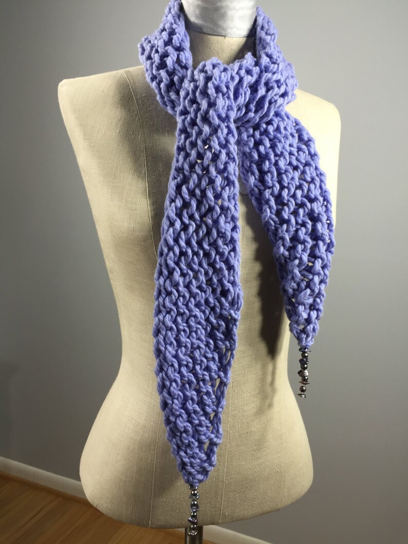 Wearable Fiber Art, Mindful Wrap-Freshwater Pearls on a Chunky Periwinkle Merino Yarn Mindfulness Mantle-OOAK image 5