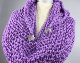 Lavender Suri Alpaca Yarn Knit Wrap: Amethyst Beads, Fiber Art Shawl