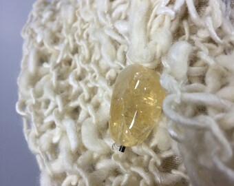 Cream Handspun Wool Wrap, Citrine Beads, OOAK FiberArt Accessory