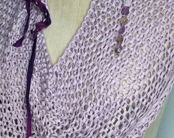 Elegant Lavender Bamboo Wrap with Hand-dyed Deep Purple Silk Ribbon and Sparkling Ametrine Beads OOAK AccessoryStory Wrap