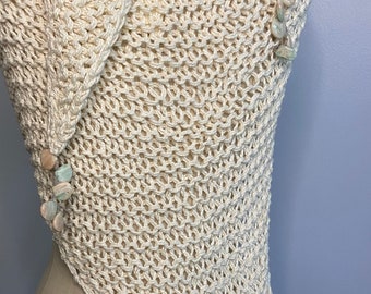 Handspun Organic Cotton Knit Wrap with Amazonite Gemstone Dangles