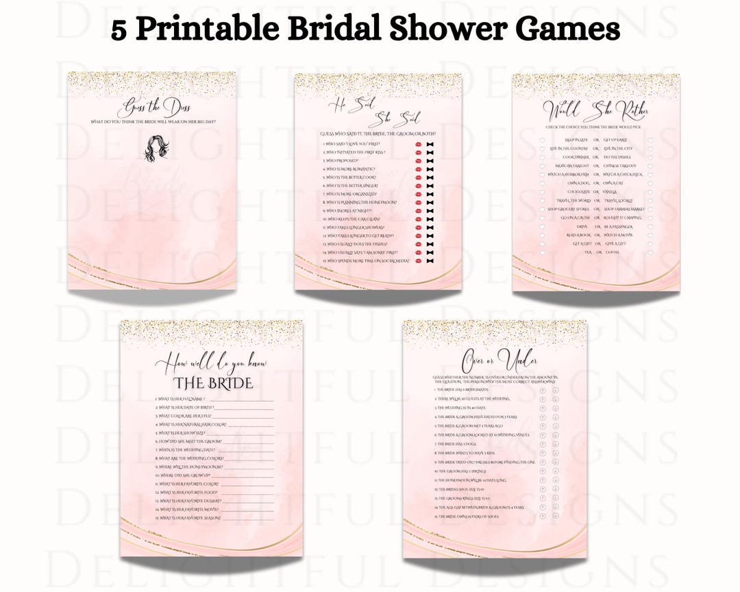 She Games 5 Bridal Shower Games Bundle Printable | NOT Editable | Modern Pink ...