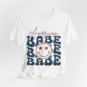 American Babe Fourth of July Unisex Jersey Tee, Casual Summer Fashion Graphic T-Shirt, Gift for Her Retro Style Shirt, Patriotic Shirt
