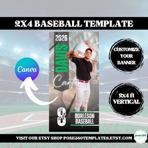Baseball Banner Template 2 x 4 Editable Baseball Canva Template Custom Sports Team Sign Printable Design Senior Night, Game Day & Banquets
