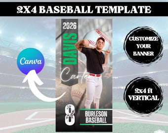 Editable Baseball Banner Template: Custom Team Sign, Senior Night (Digital Download 2x4 ft.)