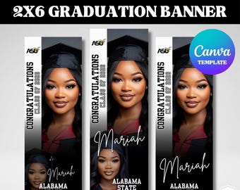 Graduation Banner Template Class of 2026 2x6ft DIY Grad Party Decor (Editable Canva Template)