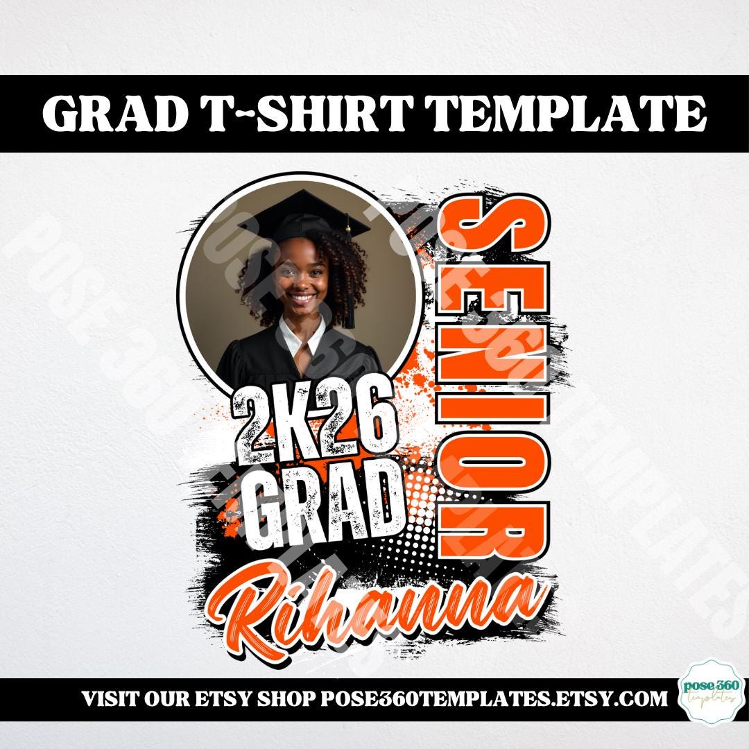 2026 Grad T-shirt Template: Editable Black & Orange Canva Design