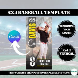Baseball Banner Template 2 x 4 Editable Baseball Canva Template Custom Sports Team Sign Printable Design Senior Night, Game Day & Banquets