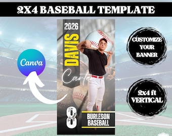 Editable Baseball Banner Template: Custom Team Sign, Senior Night (Digital Download 2x4 ft.)