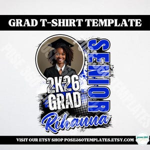 2026 Grad T-Shirt Template: Editable Black & Blue Canva Design