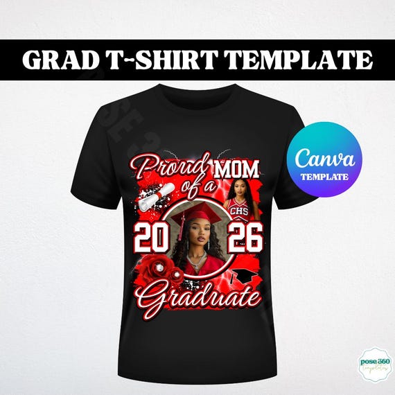 Graduation T-Shirt Template Class of 2026 Proud Family of a 2026 Graduate Design DIY (Editable Canva Template)