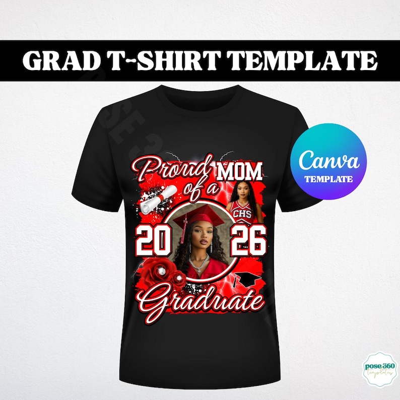 Graduation T-Shirt Template Class of 2026 Proud Family of a 2026 Graduate Design DIY (Editable Canva Template) image 1