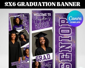 Graduation Banner Template | 2x6ft Editable Canva Template | Class of 2026 Party Decor (Digital Download)