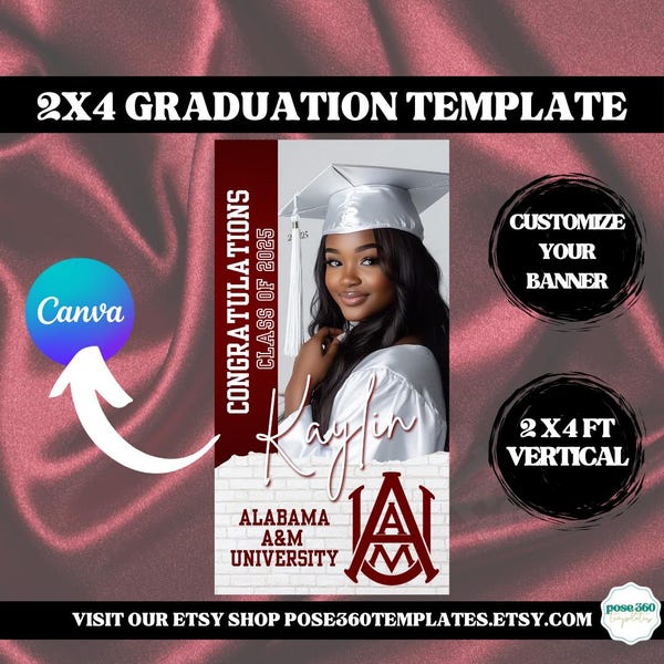 Graduation Banner Template 2x4ft: Editable Canva Design (Printable)