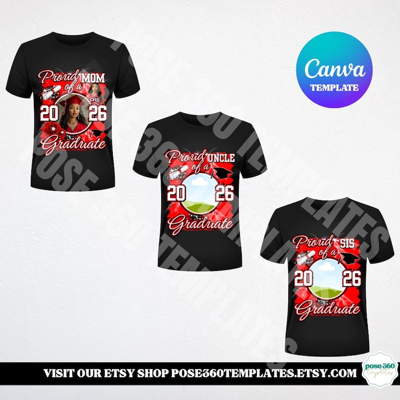 Graduation T-Shirt Template Class of 2026 Proud Family of a 2026 Graduate Design DIY (Editable Canva Template) image 3