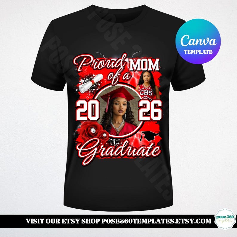 Graduation T-Shirt Template Class of 2026 Proud Family of a 2026 Graduate Design DIY (Editable Canva Template) image 2