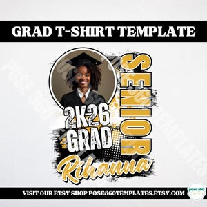 2026 Grad T-Shirt Template: Black & Gold Canva Design