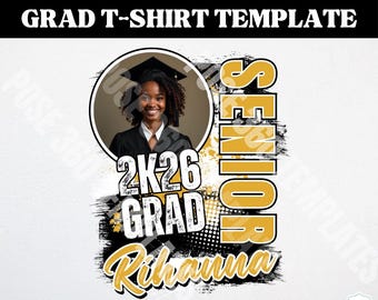 2026 Grad T-Shirt Template: Black & Gold Canva Design