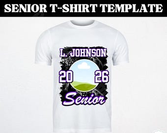 2026 Senior T-Shirt Template: Black & Purple Graduation Design (Canva Editable, Digital Download