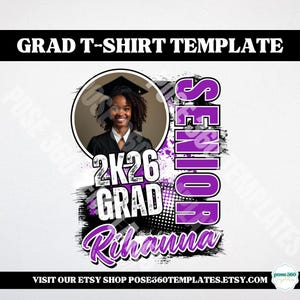 2026 Grad T-Shirt Template: Editable Black & Purple Canva Design