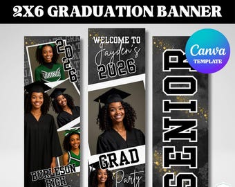 Modelo de banner de formatura: design editável do Canva, 2 x 6 pés (download digital)