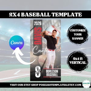 Baseball Banner Template 2 x 4 Editable Baseball Canva Template Custom Sports Team Sign Printable Design Senior Night, Game Day & Banquets