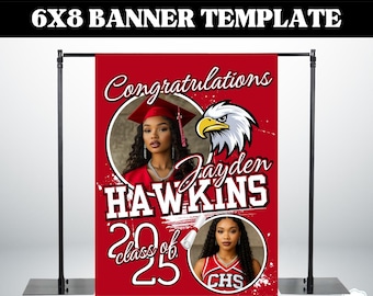 Custom Graduation Banner Template: Class of 2025 (6x8, Editable Canva, Instant Download)
