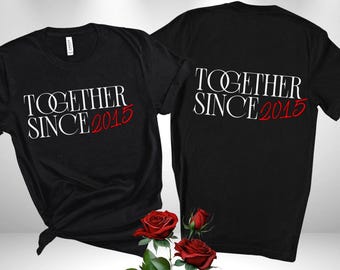 Bijpassende shirts voor stelletjes samen gepersonaliseerd sinds [jaar] jubileum Valentijnsdagcadeau T-shirts voor hem en haar