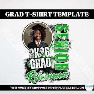 2026 Graduation T-Shirt Template: Editable Canva Design, Black & Green
