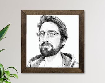 Custom Drawing Wood Frame Portrait, Printed Sketch from Photo, Family Portrait, Deceased Loved One, Memorial Gift, Couple Photo, for Dad/Mom