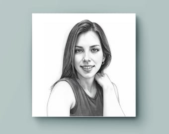 Custom Drawing Canvas Portrait, Printed Sketch from Photo, Family Portrait, Drawing from Photo, Memorial Gift, Couple Photo, for Dad/Mom