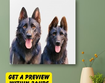 Black Friday, Cyber Monday, Custom Dog Watercolor Art, Pet Portrait from Photo, Printed Canvas, Personalized Cat Drawing, Dog Memorial Gift