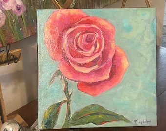 Original Painting of pink Rose on 12x12  stretched canvas title: “Sweet Rose”