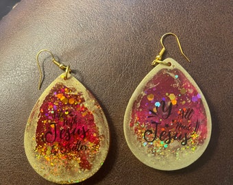 Earrings Glittery Jesus Earrings Pink and Gold Resin handmade with