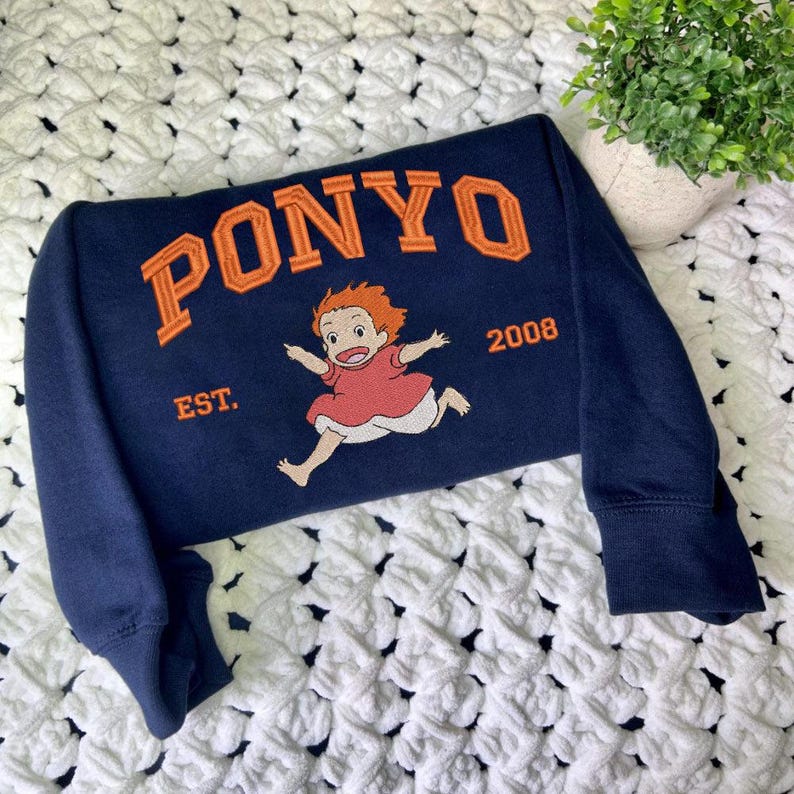 Studio Ghibli broderad tröja, Totoro No Face Calcifer Jiji Ponyo hoodie, Anime Crewneck, personlig årsdagspresent för Ghibli-fans bild 4