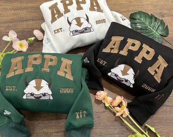 Appa broderad tröja, Avatar-inspirerad hoodie, Yip Yip rund hals, retro tecknad tröja, anime-fangåva