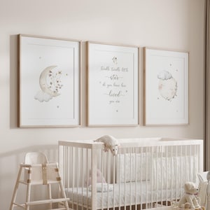 Neutral Moon And Stars Nursery Decor Twinkle Twinkle Little Star Wall Art Set Of 3 Celestial Baby Room Prints Gender Neutral Newborn Gift