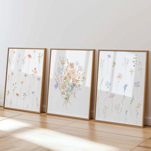 Floral Art Set Of 3 Pastel Prints for Teen Girls Bedroom Flowers Wall Decor for Little Girl Room Wildflower Artwork Baby Girl Nursery Gifts
