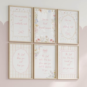Christelijke muurkunst bundel bijbelvers set van 6 prints voor babymeisje kinderkamer decor schrift decor kerstcadeau voor christelijk gezin digitale kunst