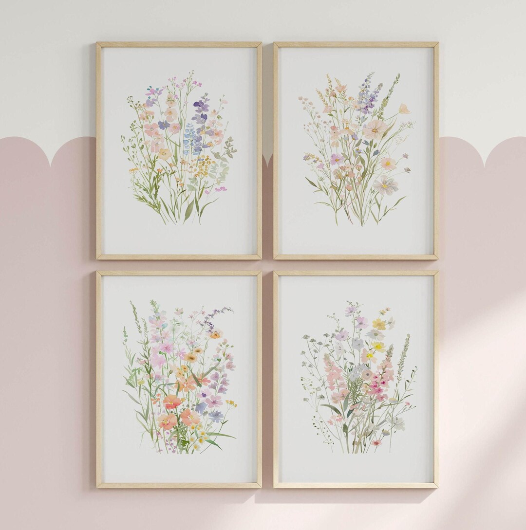 Pastel Wildflower Prints, Set of 4, Girls Room Decor (digital Download ...