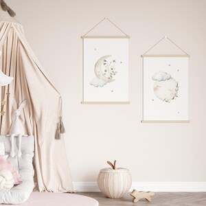 Decoración de habitación infantil con luna y estrellas: Láminas celestiales beige (descarga digital) imagen 7