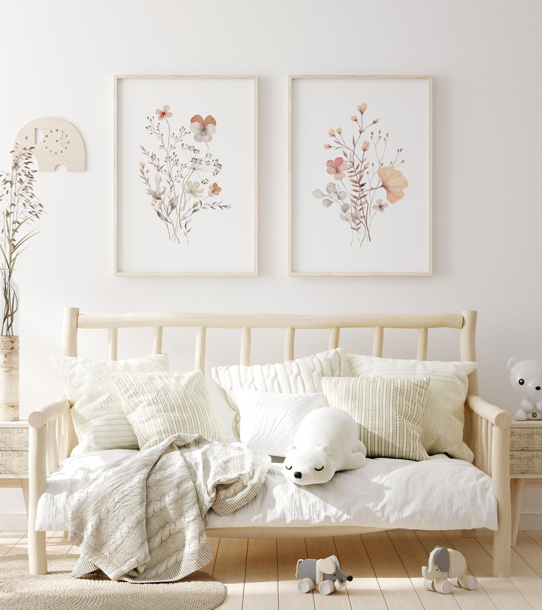 Boho Wildflower Nursery Print Set: Beige Watercolor Floral Art for ...