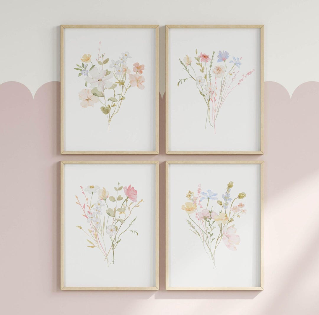 Pastel Wildflower Prints Set: Watercolor Floral Gallery Wall (digital ...