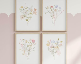 Pastel Wildflower Prints Set: Watercolor Floral Gallery Wall (Digital Download)