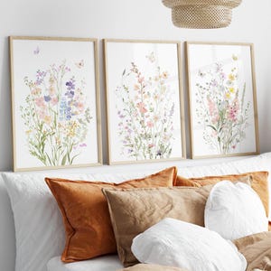 Baby Girl Nursery Wall Art Pastel Flowers with Butterflies Print Set Of 3 Watercolor Florals for Little Girls Bedroom Decor Downloadable Art