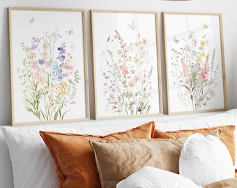 Kwekerijkunstset met wilde bloemen: pastelkleurige vlinderprints (digitale download)