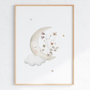Decoración de habitación infantil con luna y estrellas: Láminas celestiales beige (descarga digital) imagen 5