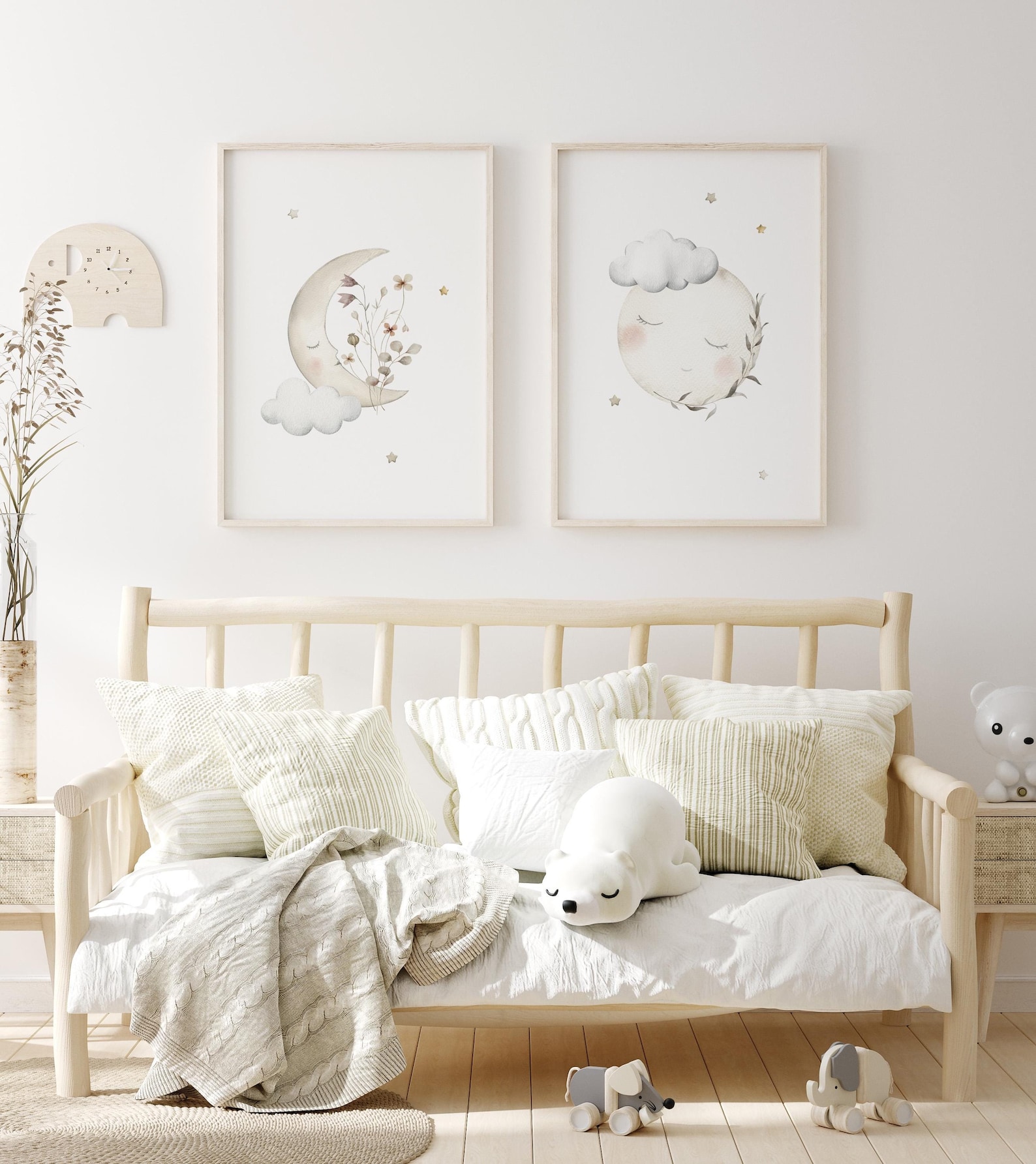 Moon and Stars Nursery Decor: Beige Celestial Prints (digital Download ...
