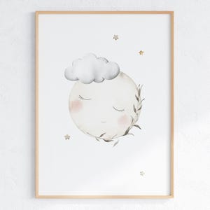 Decoración de habitación infantil con luna y estrellas: Láminas celestiales beige (descarga digital) imagen 6