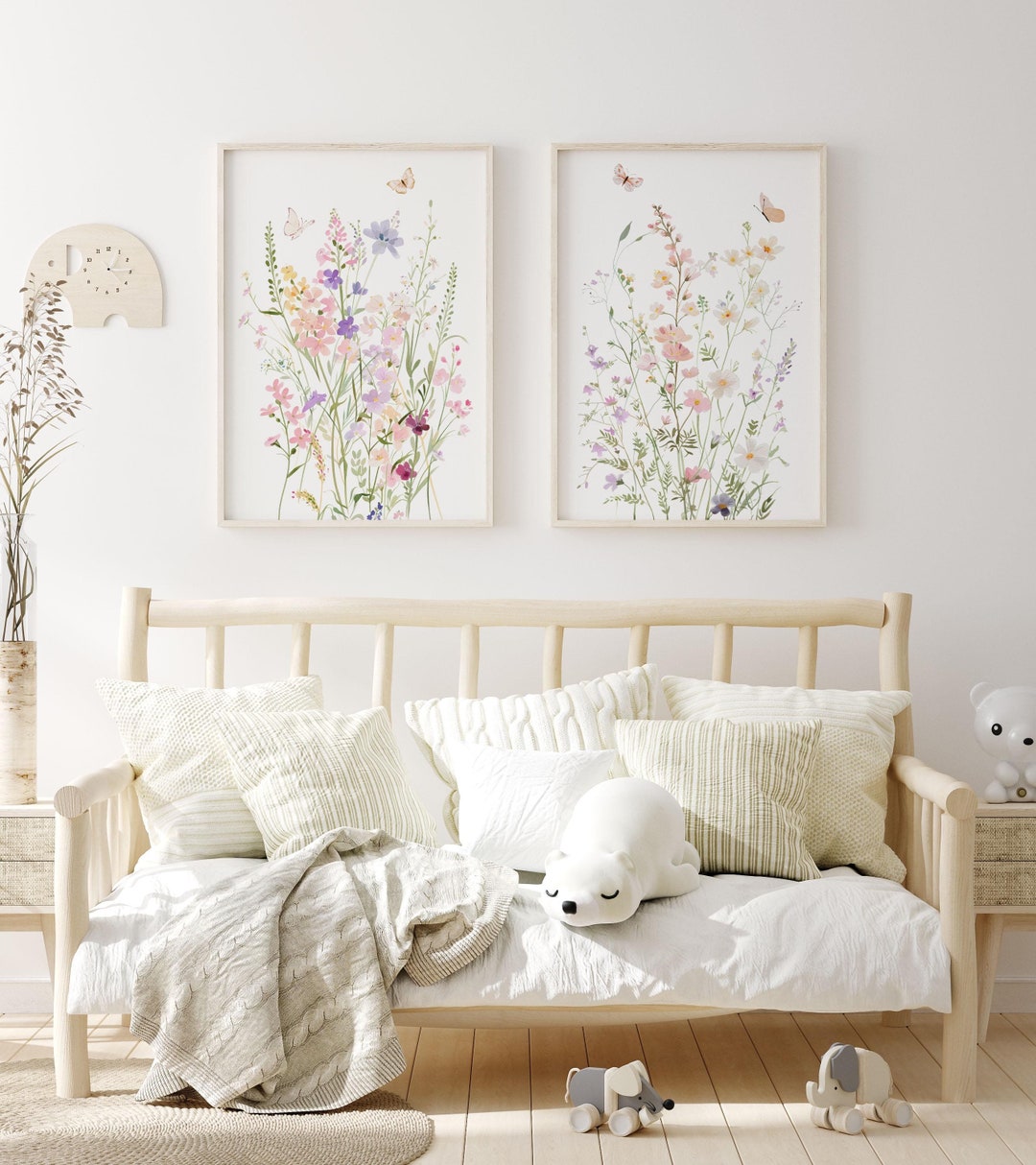 Pastel Wildflower Nursery Prints Set of 2 Baby Girl Room Wall Art ...
